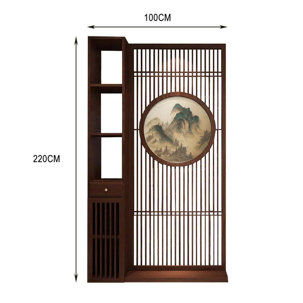 LIVARA Asian Style Walnut Wood Room Divider, Mountain Scenery Design, Elegant Privacy Screen for Home Decor - Image 5
