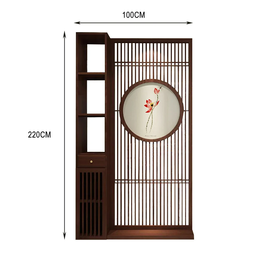 LIVARA Asian Style Walnut Wood Room Divider, Hollow Slatted Design with Lotus Motif, Elegant Home Decor Screen - Image 5