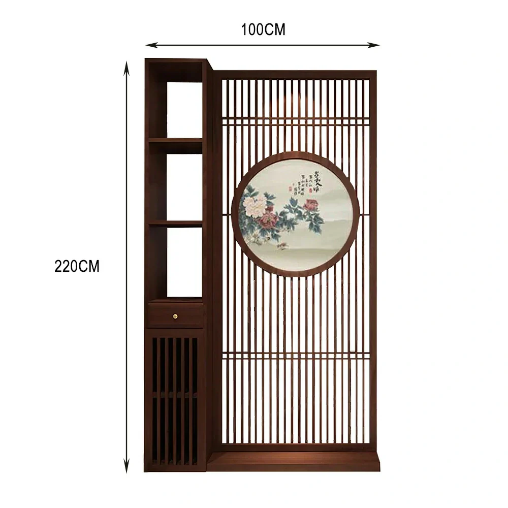 LIVARA Oriental Style Walnut Wood Room Divider, Hollow Slatted Design with Peony Motif, Ideal for Entryway or Foyer Decor - Image 5