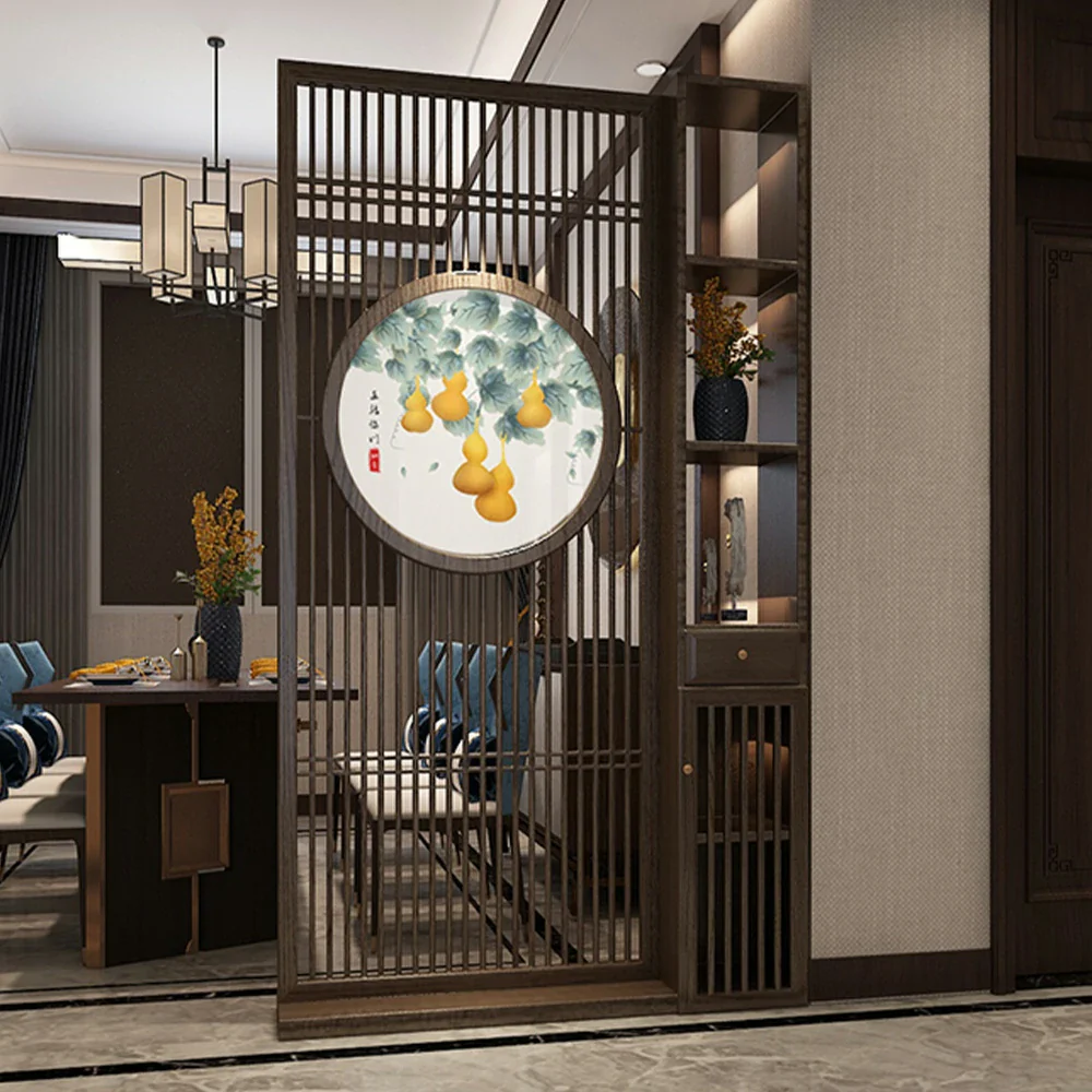 LIVARA Oriental Style Walnut Wood Room Divider, Hollow Slatted Design, Elegant Privacy Screen for Entryway or Living Room - Image 2