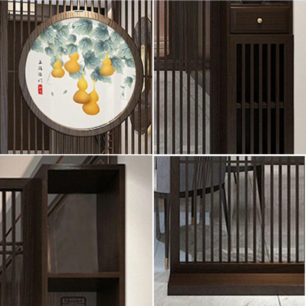 LIVARA Oriental Style Walnut Wood Room Divider, Hollow Slatted Design, Elegant Privacy Screen for Entryway or Living Room - Image 3