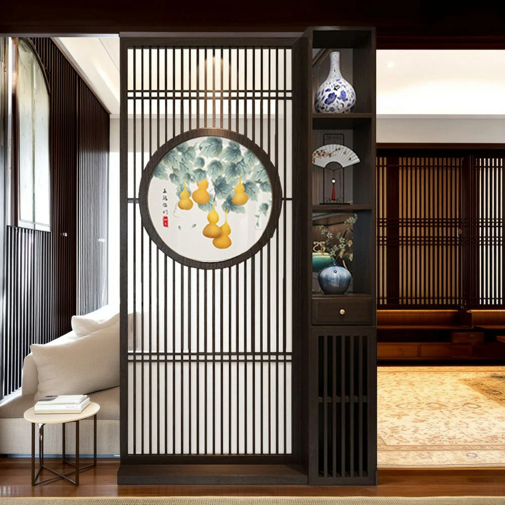 LIVARA Oriental Style Walnut Wood Room Divider, Hollow Slatted Design, Elegant Privacy Screen for Entryway or Living Room - Image 4