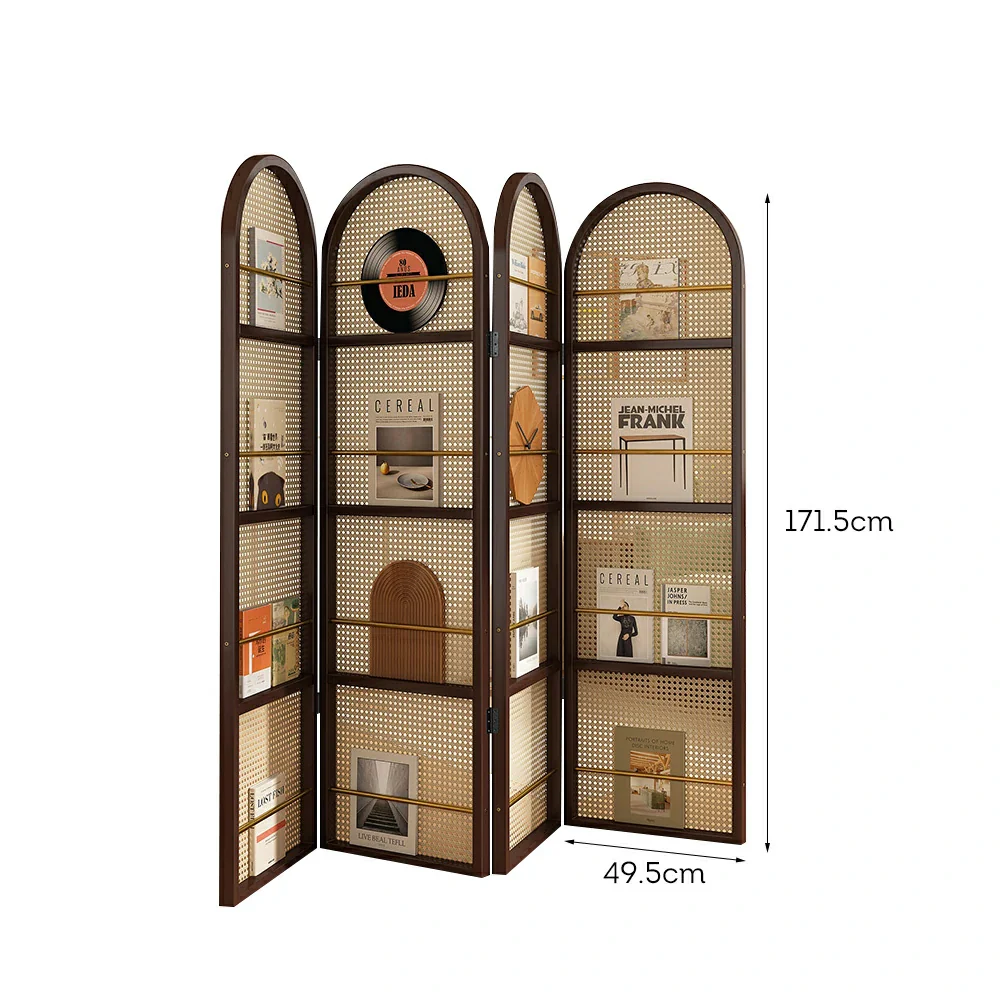 LIVARA Foldable 4-Panel Woven Rattan Bamboo Room Divider with Magazine Rack Arched Design - Image 10