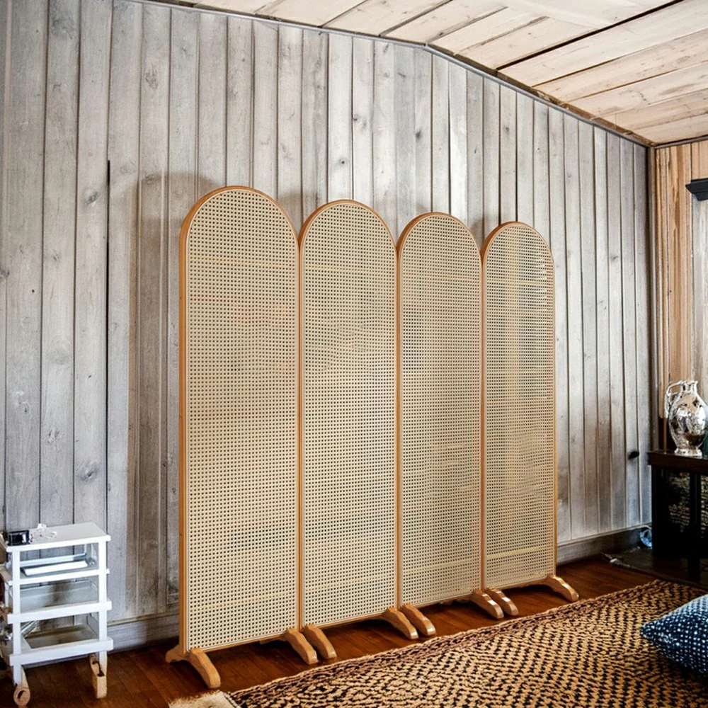 LIVARA 4-Panel Woven Rattan Bamboo Room Divider with Footed Base - Image 2