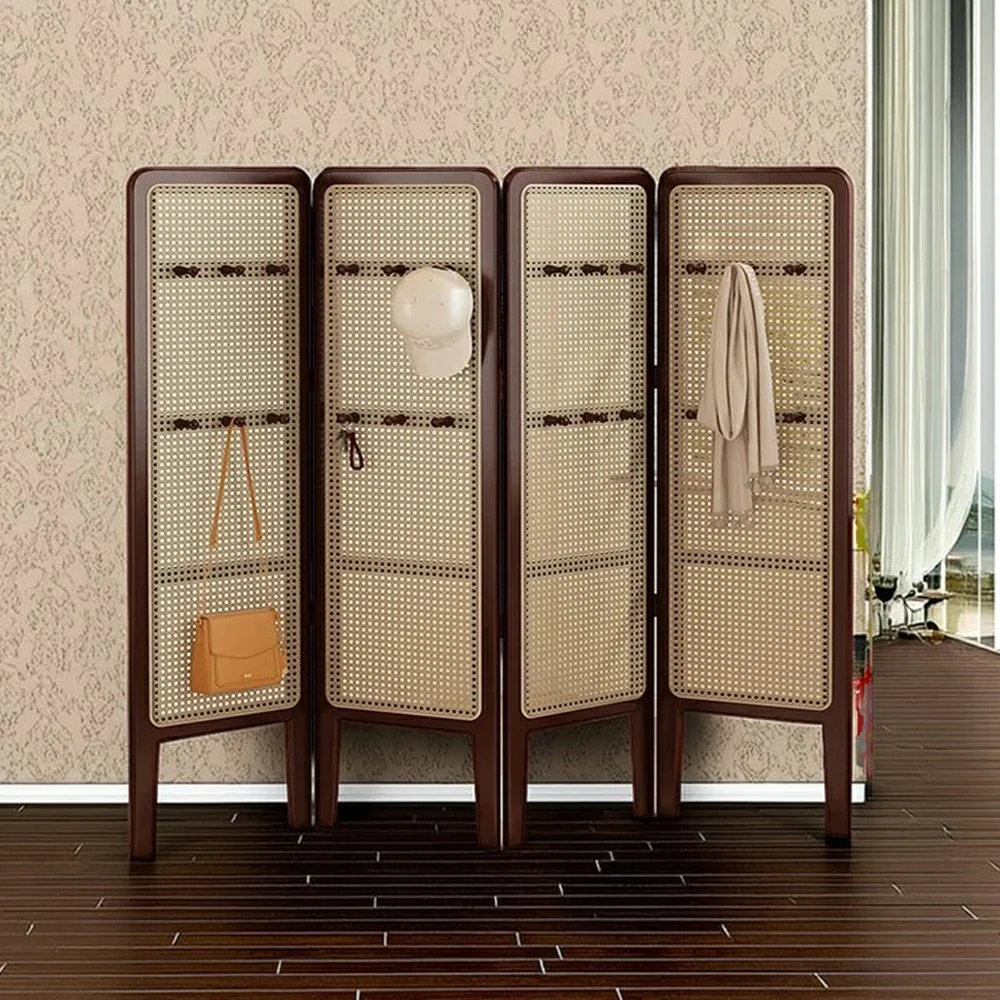 LIVARA Foldable 4-Panel Woven Rattan Bamboo Room Divider with Hooks High Model - Image 2