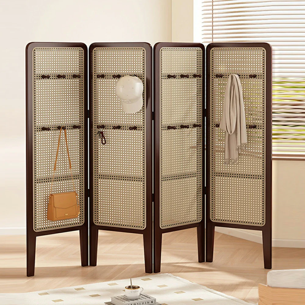 LIVARA Foldable 4-Panel Woven Rattan Bamboo Room Divider with Hooks High Model - Image 4
