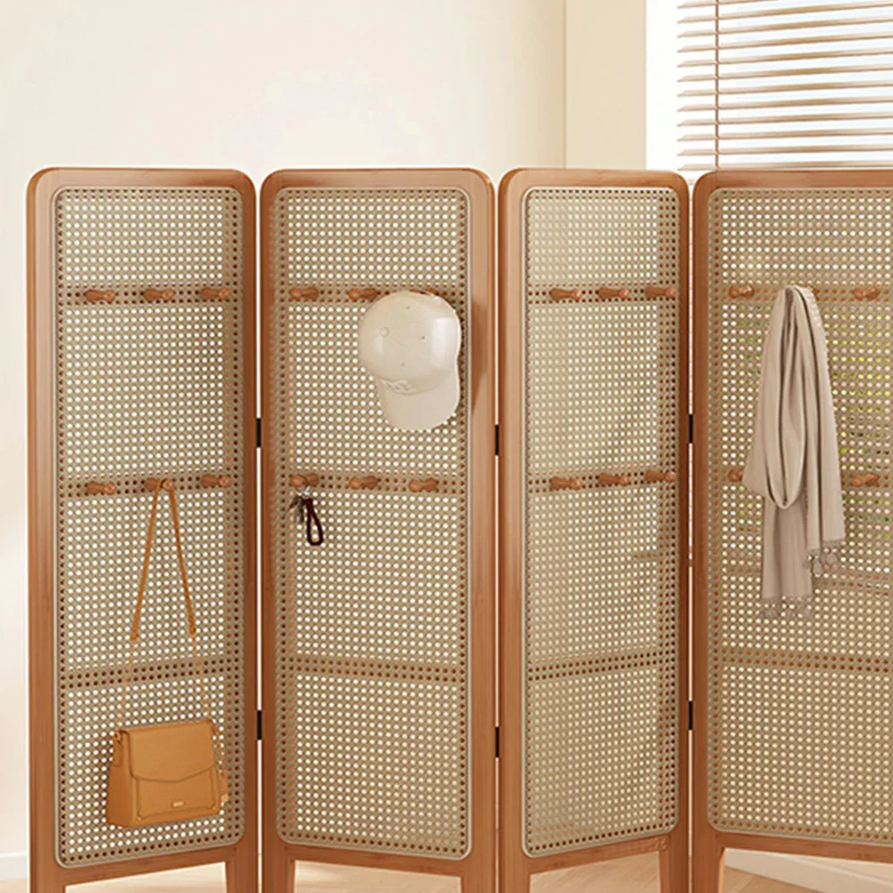 LIVARA Foldable 4-Panel Woven Rattan Bamboo Room Divider with Hooks High Model - Image 7
