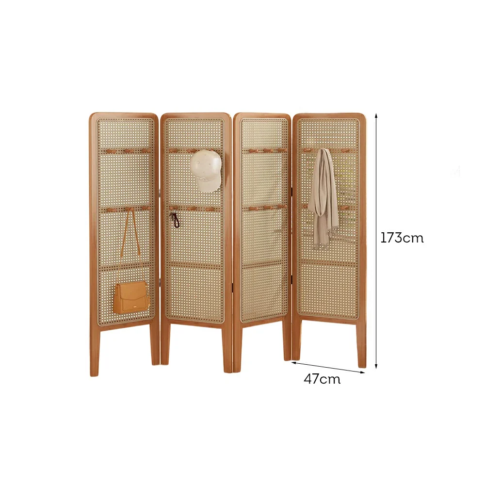 LIVARA Foldable 4-Panel Woven Rattan Bamboo Room Divider with Hooks High Model - Image 9
