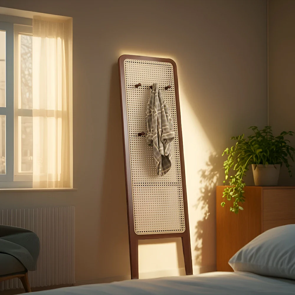 LIVARA Single Panel Freestanding Woven Rattan Bamboo Room Divider with Hooks - Image 6