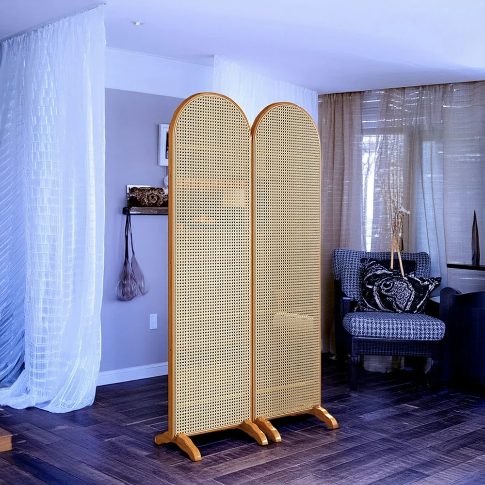 LIVARA 2-Panel Woven Rattan Bamboo Room Divider with Footed Base - Image 3