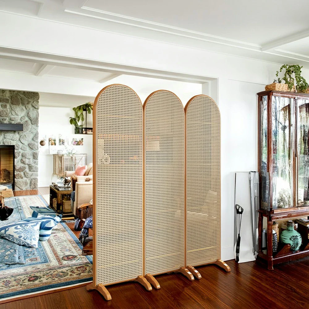 LIVARA 3-Panel Woven Rattan Bamboo Room Divider with Footed Base - Image 6