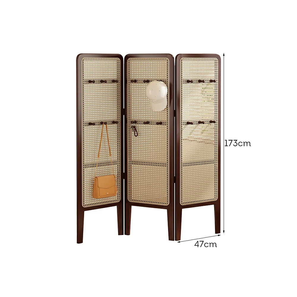 LIVARA Foldable 3-Panel Woven Rattan Bamboo Room Divider with Hooks High Model - Image 10