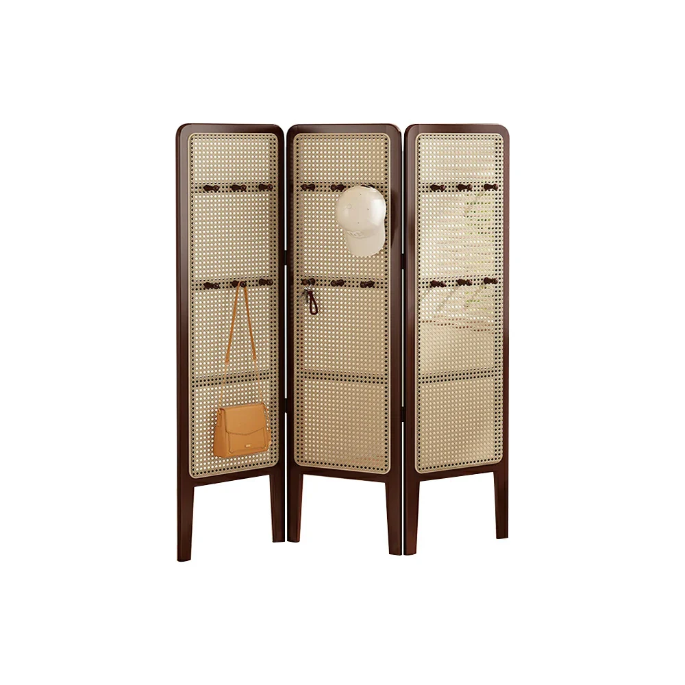 LIVARA Foldable 3-Panel Woven Rattan Bamboo Room Divider with Hooks High Model - Image 5
