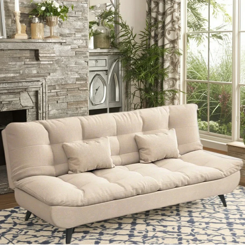 LIVARA 120/150/180/190cm Length Cotton-linen Fabric Sofa Bed - Beige - Image 2
