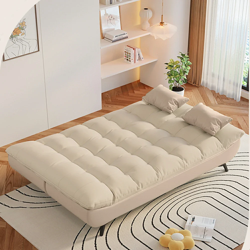 LIVARA 120/150/180/190cm Length Cotton-linen Fabric Sofa Bed - Beige - Image 3