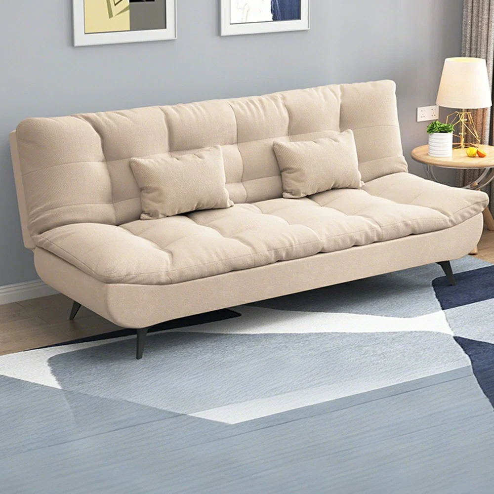 LIVARA 120/150/180/190cm Length Cotton-linen Fabric Sofa Bed - Beige - Image 5