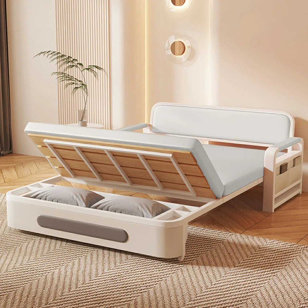 LIVARA 85/108/128/158cm Length Carbon Steel Frame Sofa Bed with Built-in Storage - Beige - Image 3