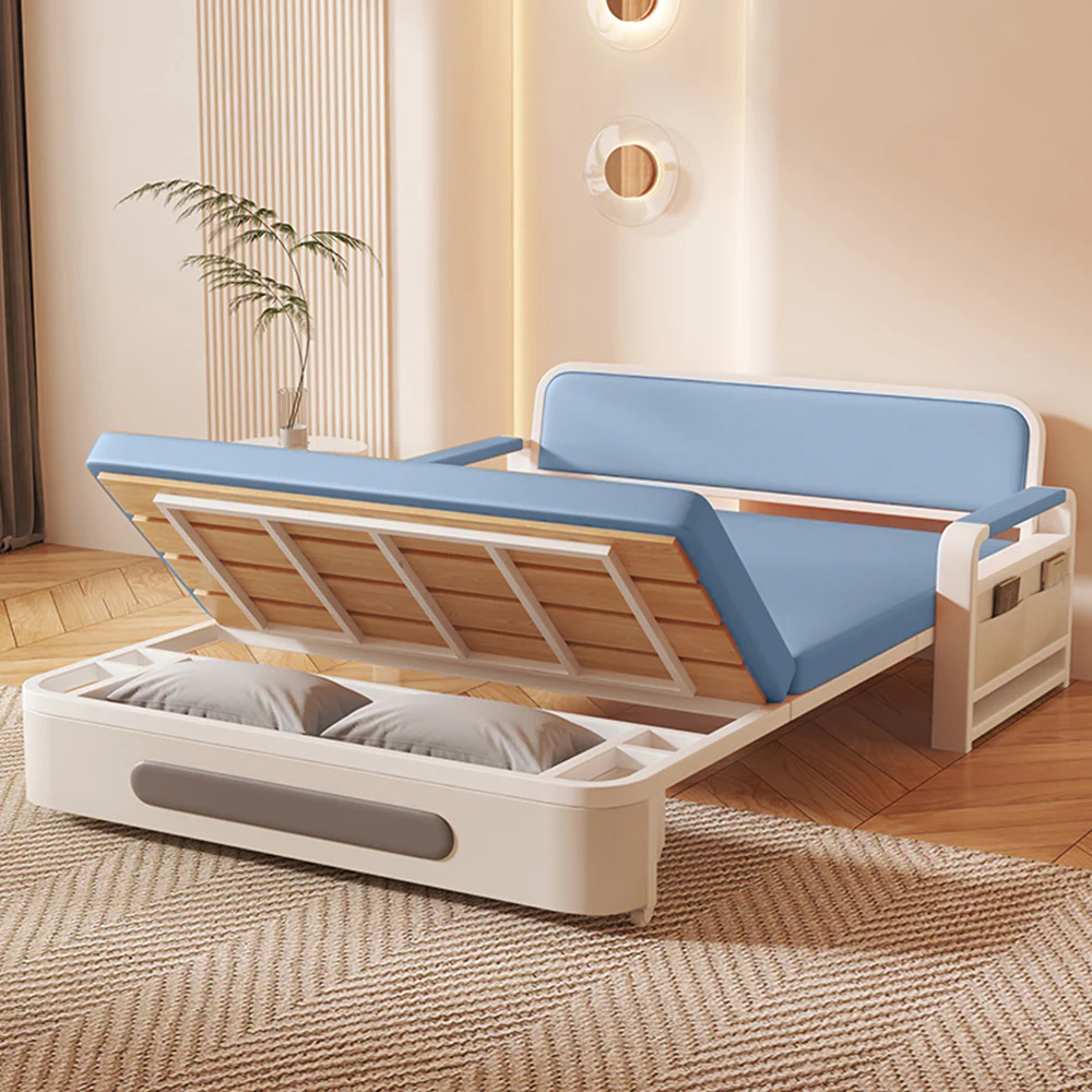 LIVARA 85/108/128/158cm Length Carbon Steel Frame Sofa Bed with Built-in Storage - Blue - Image 3