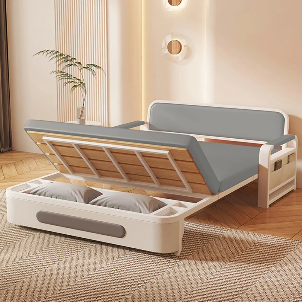 LIVARA 85/108/128/158cm Length Carbon Steel Frame Sofa Bed with Built-in Storage - Grey - Image 4