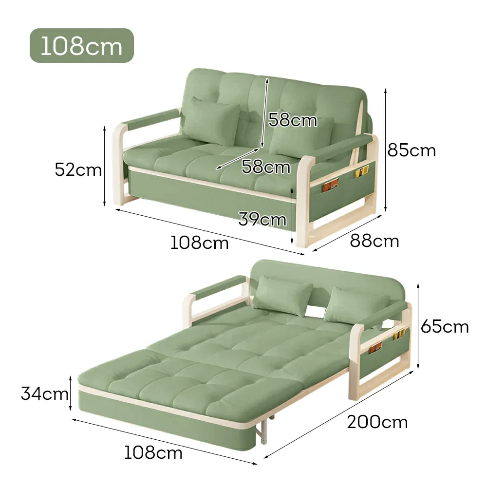 LIVARA 82/108/128/158cm Length Heavy-duty Steel Frame Sofa Bed with Built-in Storage  - Green - Image 8