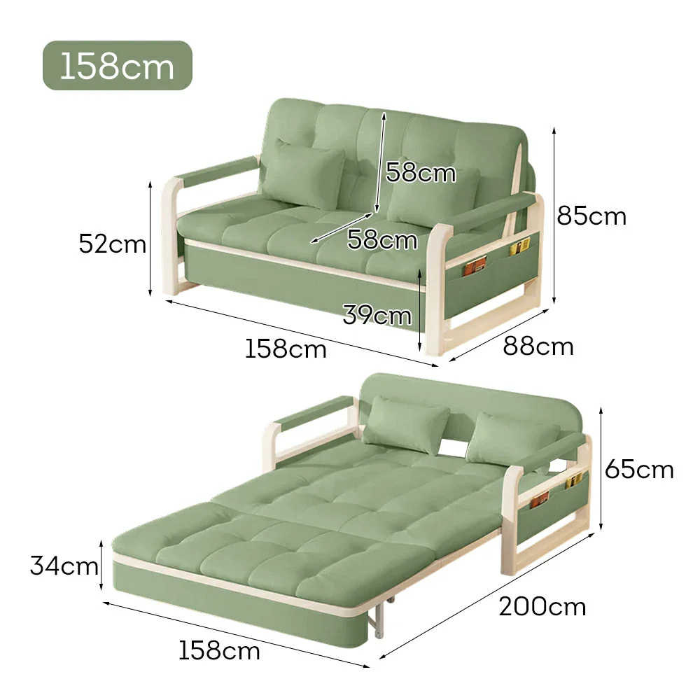 LIVARA 82/108/128/158cm Length Heavy-duty Steel Frame Sofa Bed with Built-in Storage  - Green - Image 9
