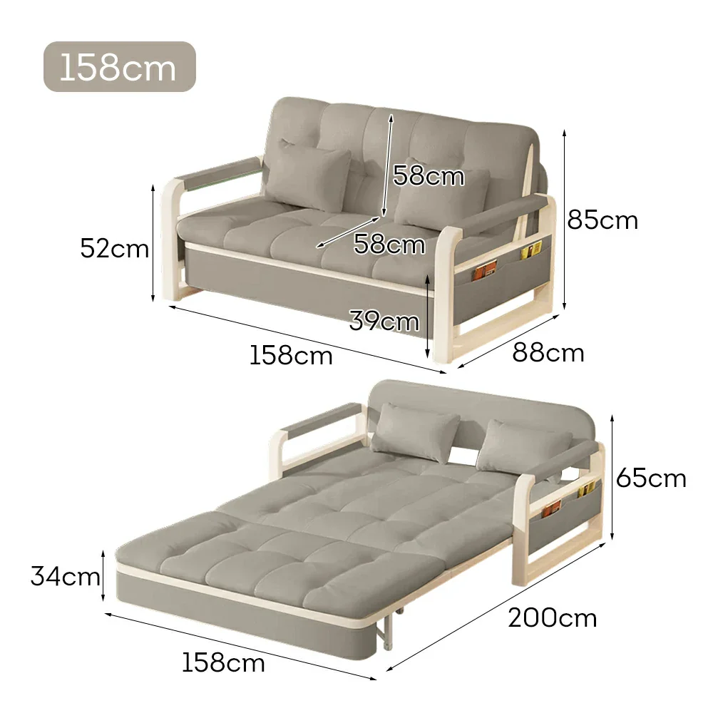 LIVARA 82/108/128/158cm Length Heavy-duty Steel Frame Sofa Bed with Built-in Storage  - Grey - Image 9