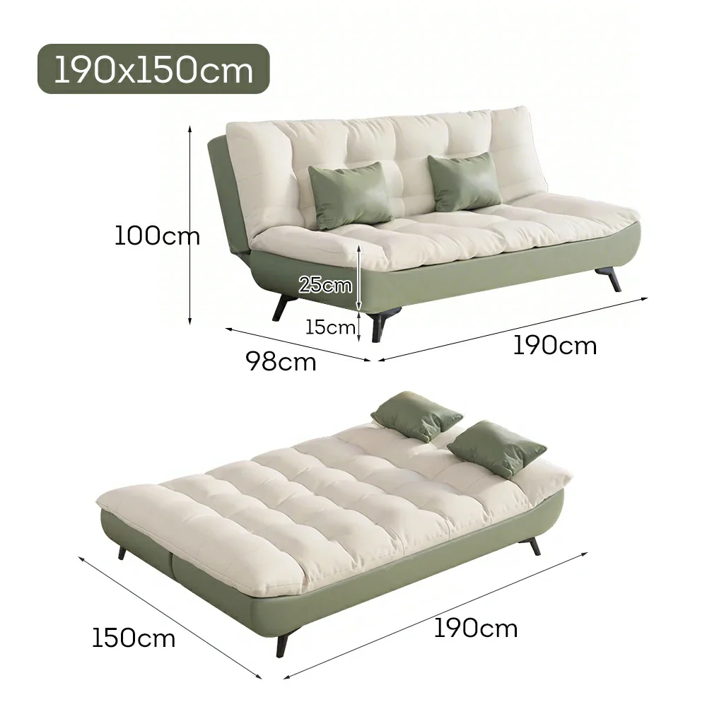 LIVARA 120/150/180/190cm Length Convertible Cat Claw Fabric Sofa Bed - Green&White - Image 10