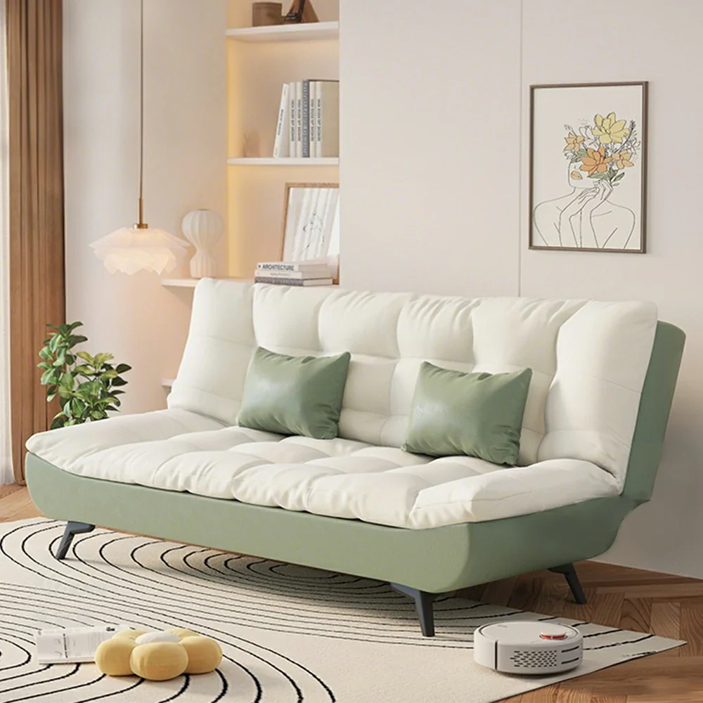 LIVARA 120/150/180/190cm Length Convertible Cat Claw Fabric Sofa Bed - Green&White - Image 2