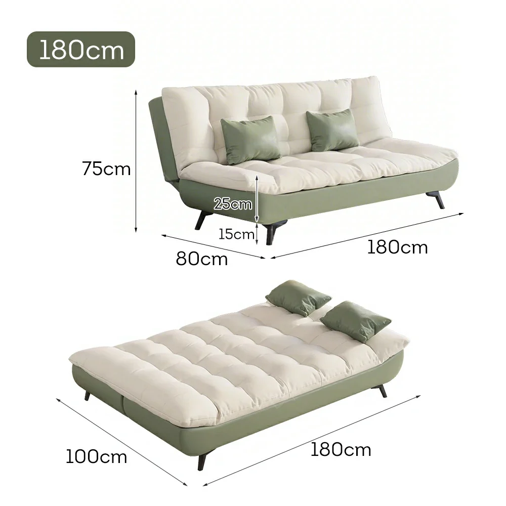 LIVARA 120/150/180/190cm Length Convertible Cat Claw Fabric Sofa Bed - Green&White - Image 8