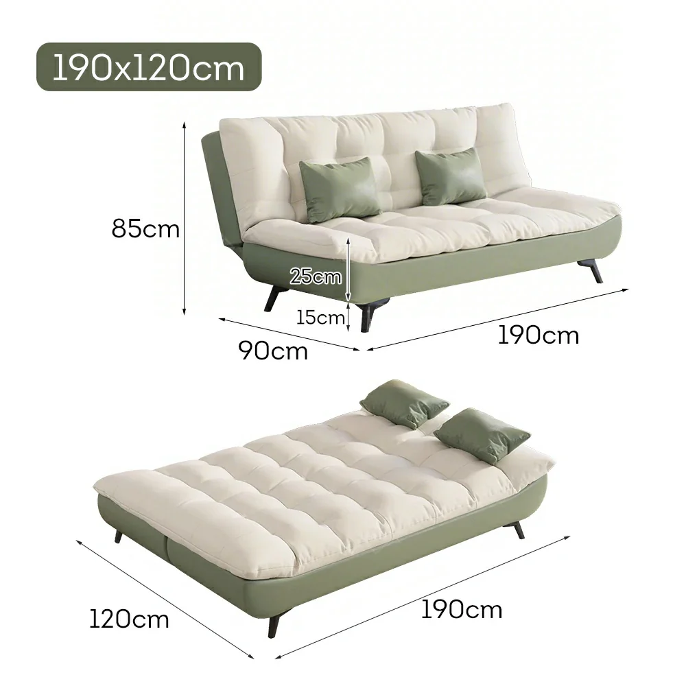 LIVARA 120/150/180/190cm Length Convertible Cat Claw Fabric Sofa Bed - Green&White - Image 9