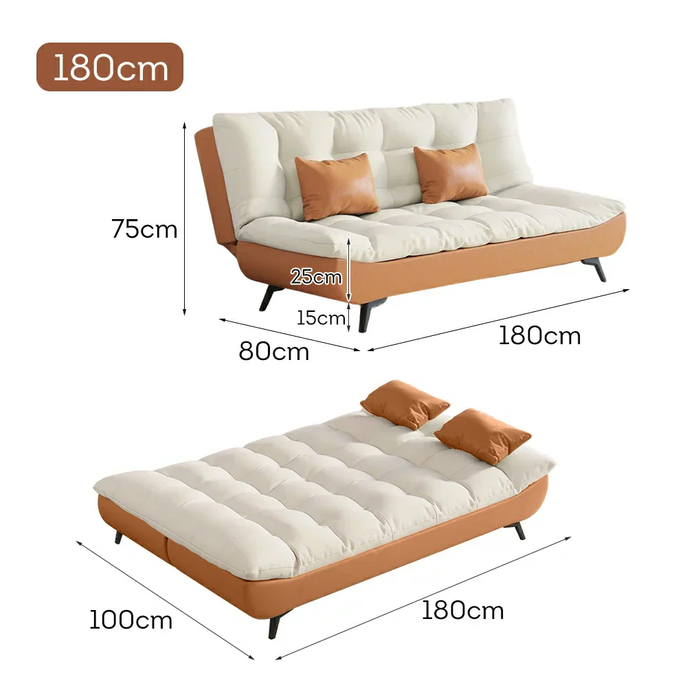 LIVARA 120/150/180/190cm Length Convertible Cat Claw Fabric Sofa Bed - Orange&White - Image 15