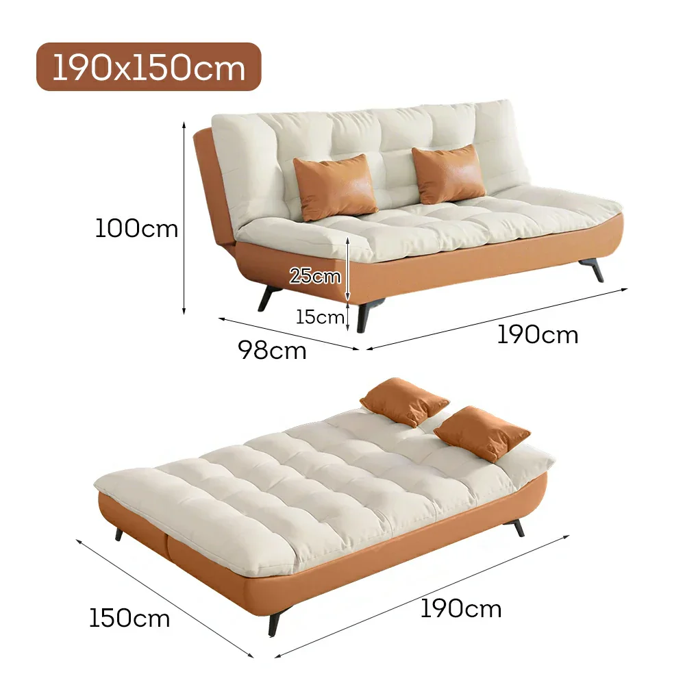LIVARA 120/150/180/190cm Length Convertible Cat Claw Fabric Sofa Bed - Orange&White - Image 17