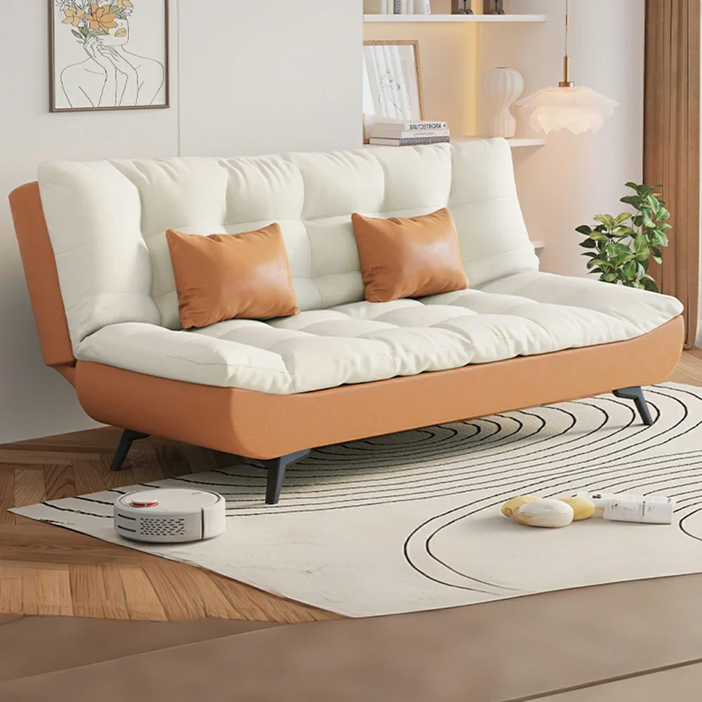 LIVARA 120/150/180/190cm Length Convertible Cat Claw Fabric Sofa Bed - Orange&White - Image 2