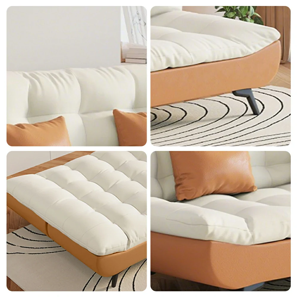 LIVARA 120/150/180/190cm Length Convertible Cat Claw Fabric Sofa Bed - Orange&White - Image 3