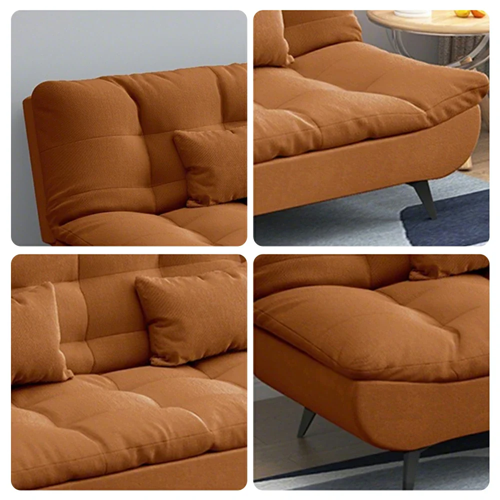 LIVARA 120/150/180/190cm Length Cotton-linen Fabric Sofa Bed - Orange - Image 4