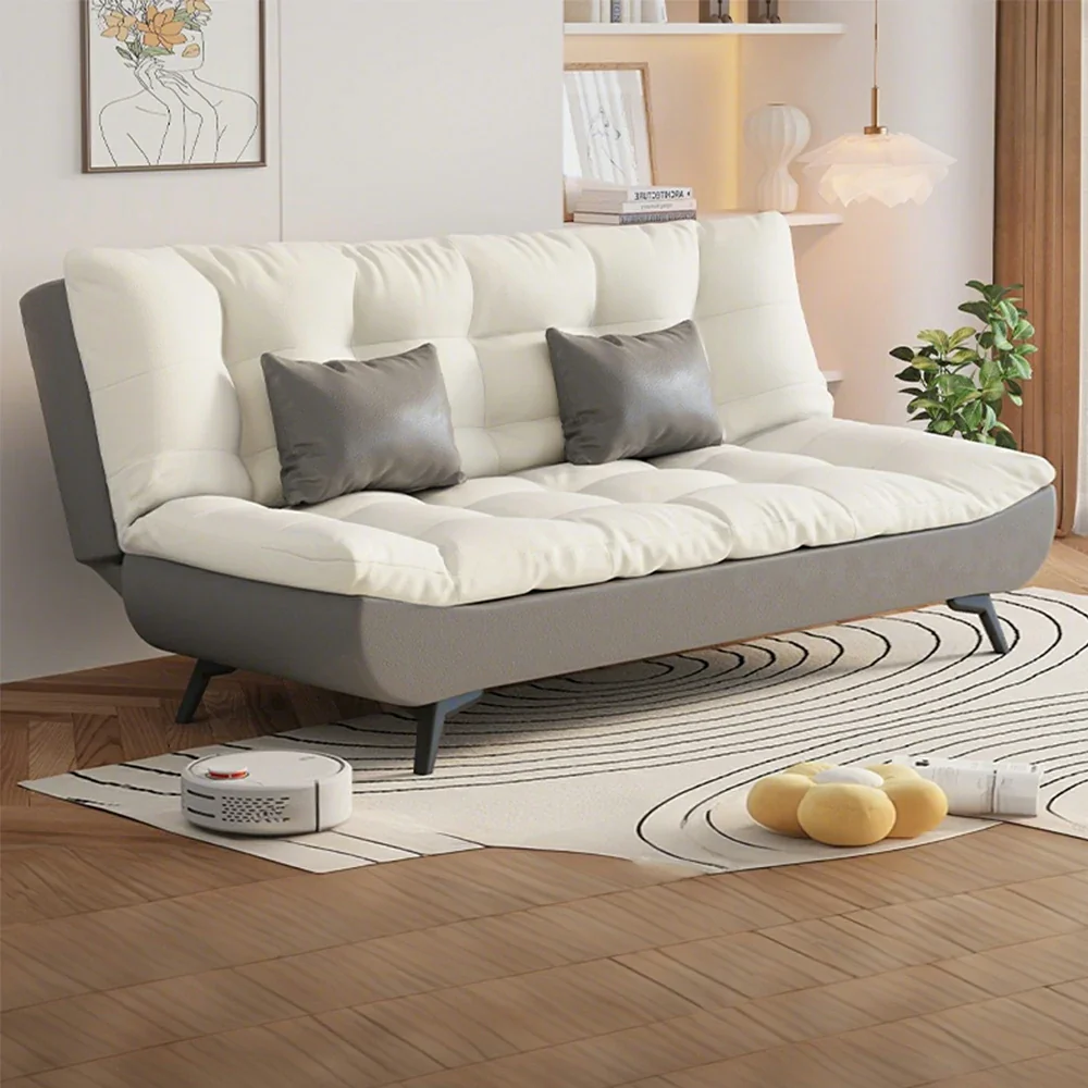 LIVARA 120/150/180/190cm Length Convertible Cat Claw Fabric Sofa Bed - Grey&White - Image 2