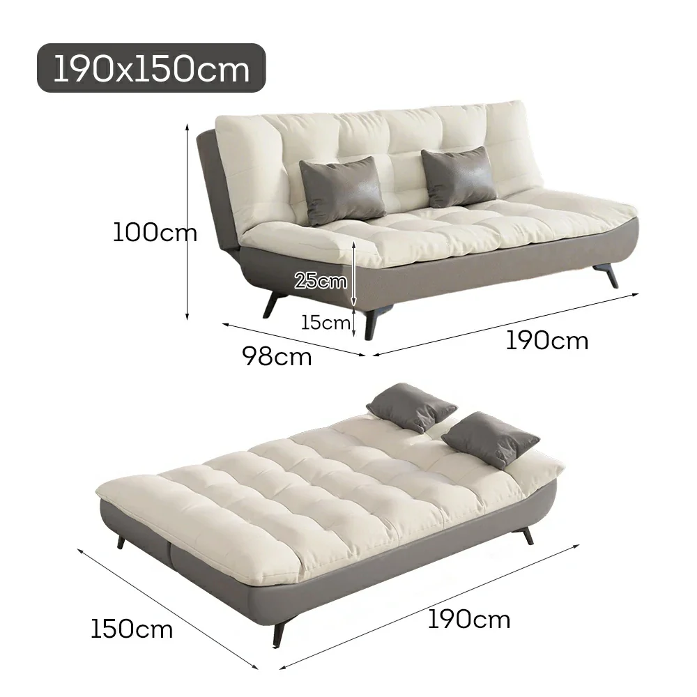 LIVARA 120/150/180/190cm Length Convertible Cat Claw Fabric Sofa Bed - Grey&White - Image 8