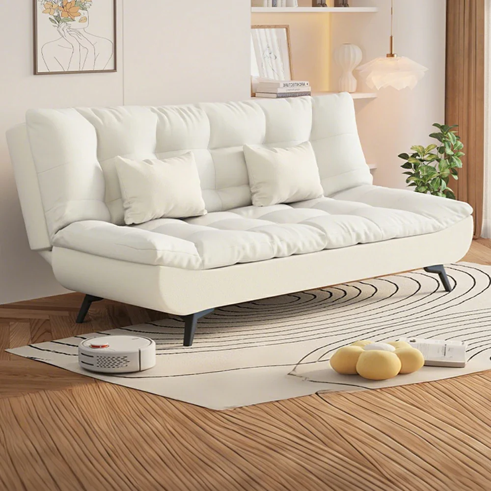LIVARA 120/150/180/190cm Length Convertible Cat Claw Fabric Sofa Bed - Beige&White - Image 2