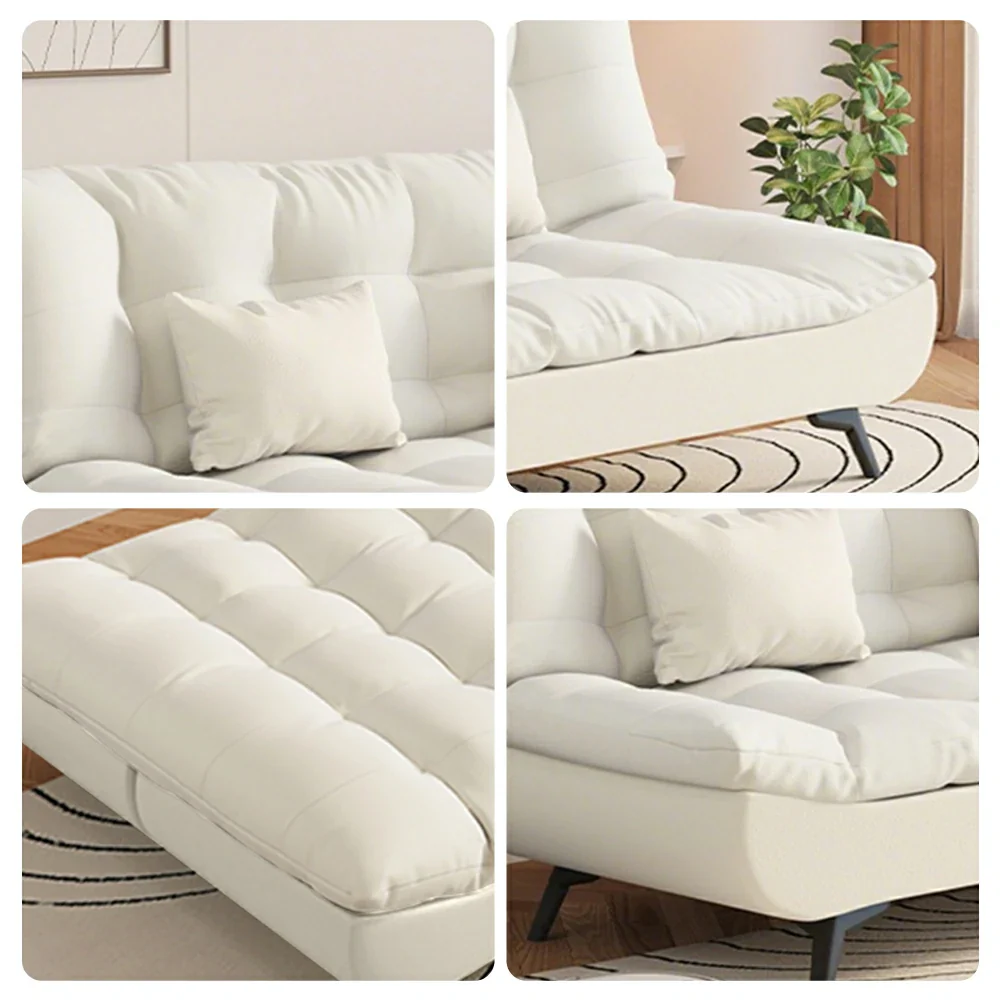 LIVARA 120/150/180/190cm Length Convertible Cat Claw Fabric Sofa Bed - Beige&White - Image 3