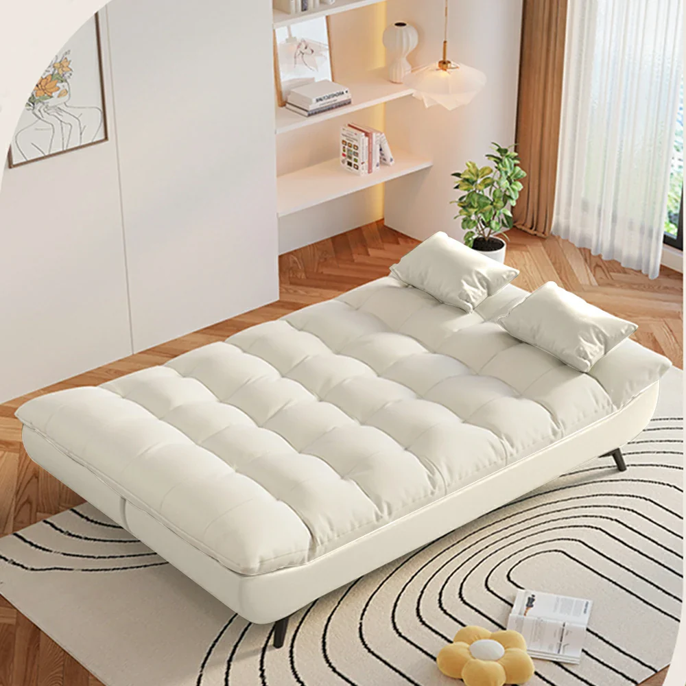 LIVARA 120/150/180/190cm Length Convertible Cat Claw Fabric Sofa Bed - Beige&White - Image 4