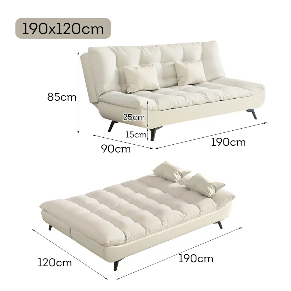 LIVARA 120/150/180/190cm Length Convertible Cat Claw Fabric Sofa Bed - Beige&White - Image 8