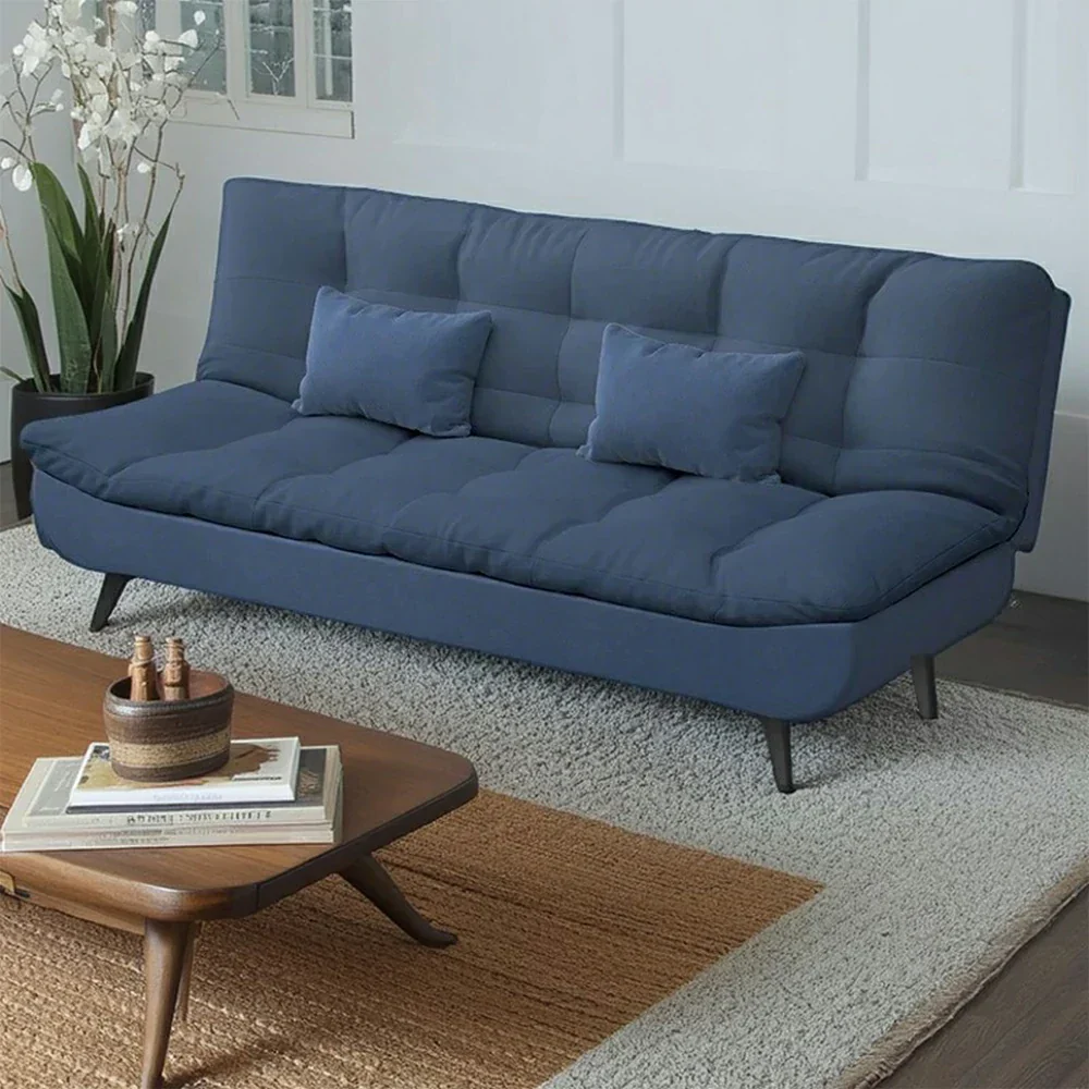 LIVARA 120/150/180/190cm Length Cotton-linen Fabric Sofa Bed - Blue - Image 12