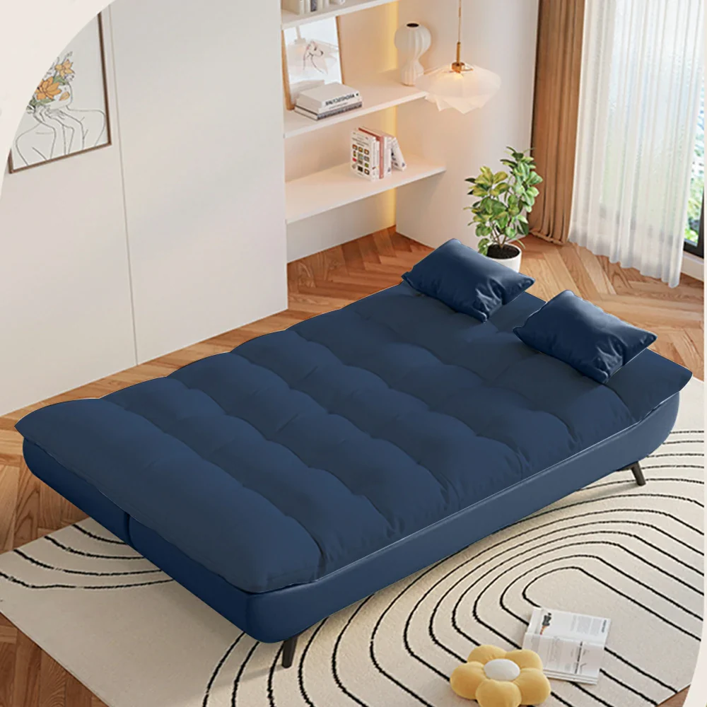 LIVARA 120/150/180/190cm Length Cotton-linen Fabric Sofa Bed - Blue - Image 3