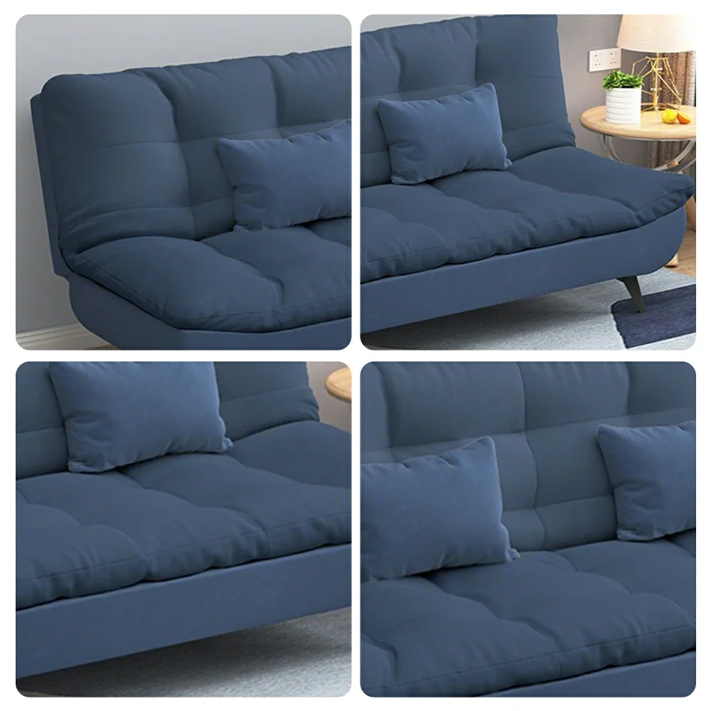 LIVARA 120/150/180/190cm Length Cotton-linen Fabric Sofa Bed - Blue - Image 4