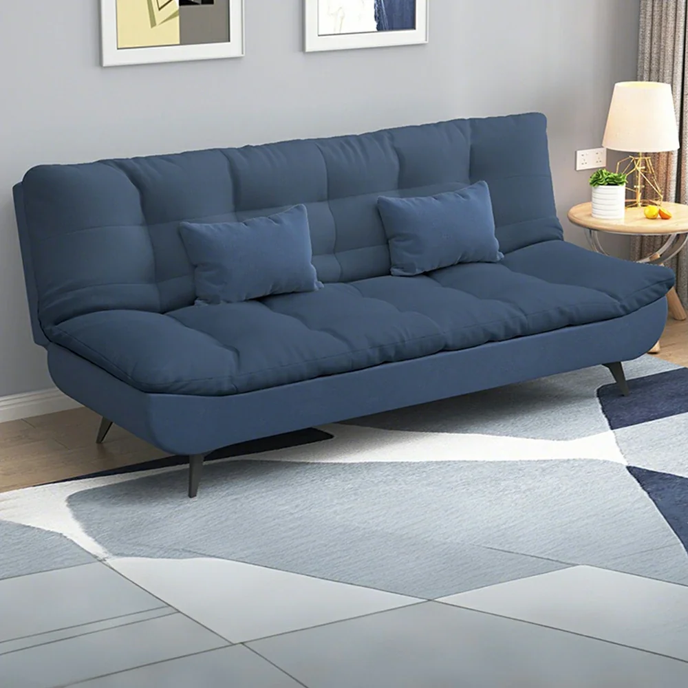 LIVARA 120/150/180/190cm Length Cotton-linen Fabric Sofa Bed - Blue - Image 5