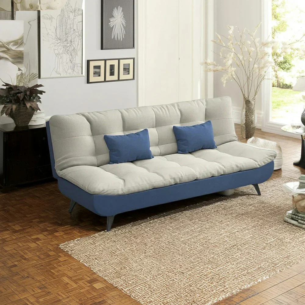 LIVARA 120/150/180/190cm Length Cotton-linen Fabric Sofa Bed - Blue&Grey - Image 12