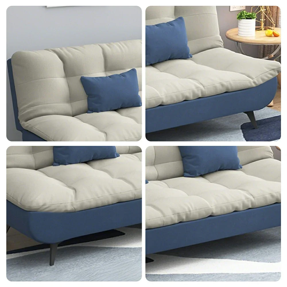LIVARA 120/150/180/190cm Length Cotton-linen Fabric Sofa Bed - Blue&Grey - Image 15