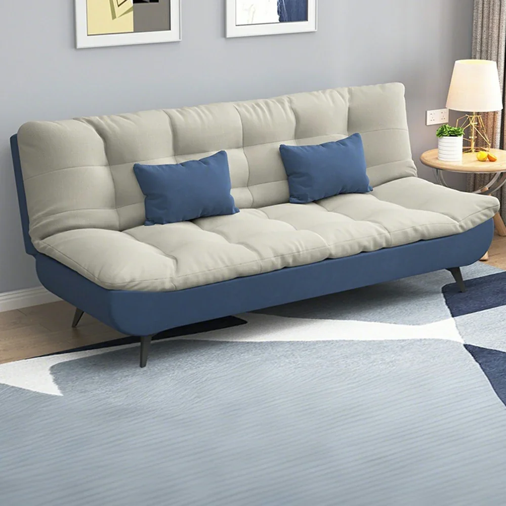 LIVARA 120/150/180/190cm Length Cotton-linen Fabric Sofa Bed - Blue&Grey - Image 4