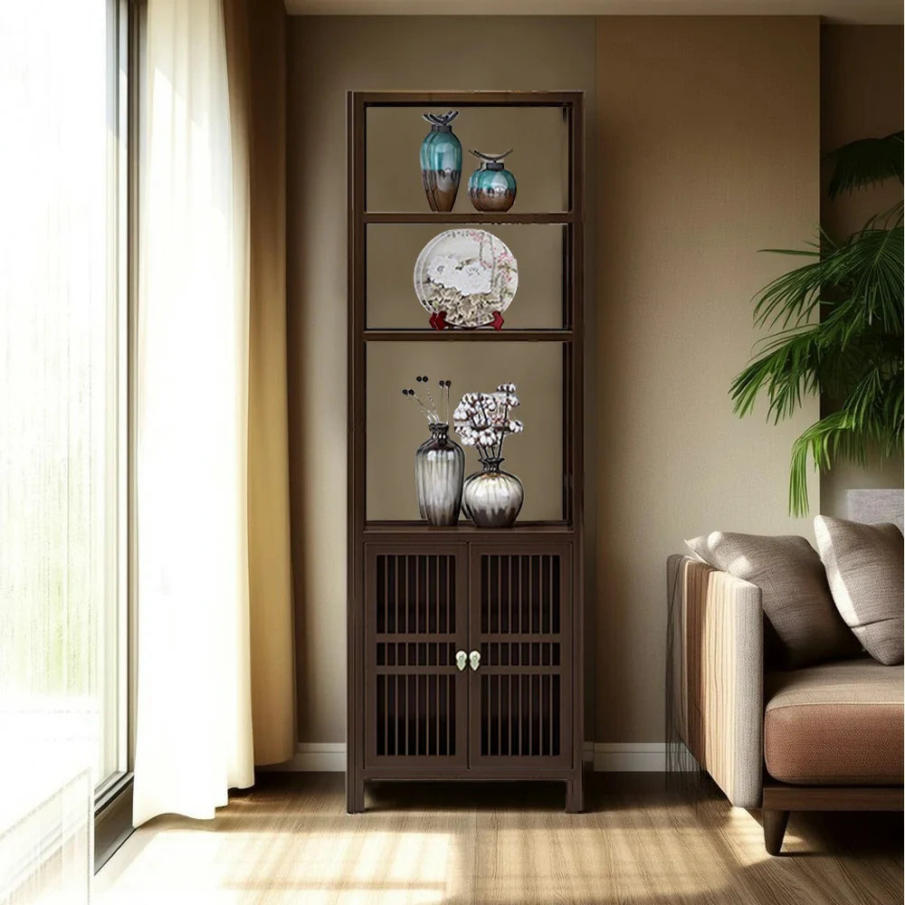 LIVARA Solid Wenge Wood Single Cabinet with Double Doors, Elegant Oriental Style Storage for Entryway or Living Room - Image 2