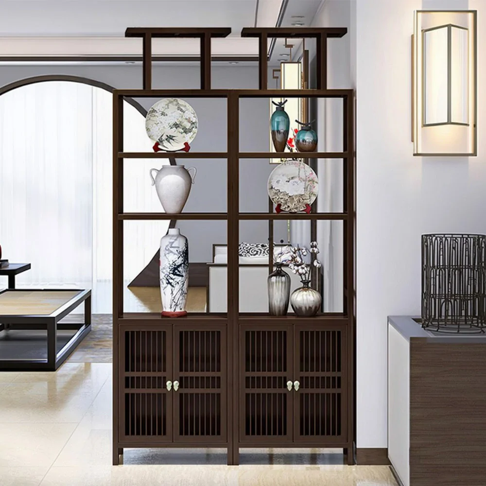 LIVARA Tall Solid Wenge Wood Cabinet with Double Doors, Elegant Oriental Style Storage for Entryway, Living Room or Hallway - Image 7